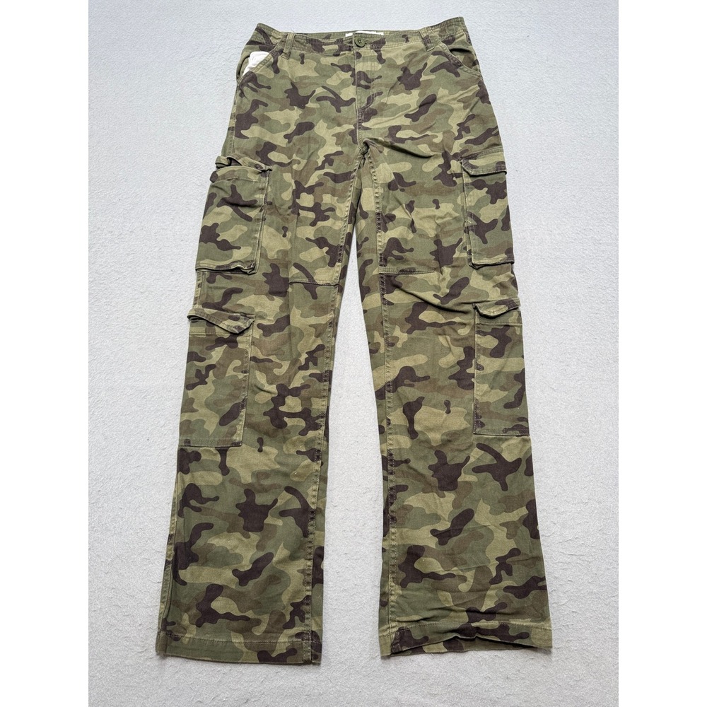 Y2K Cargo Pants Women's Medium Green Camo Straight Leg Mid Rise Hunting Outdoor